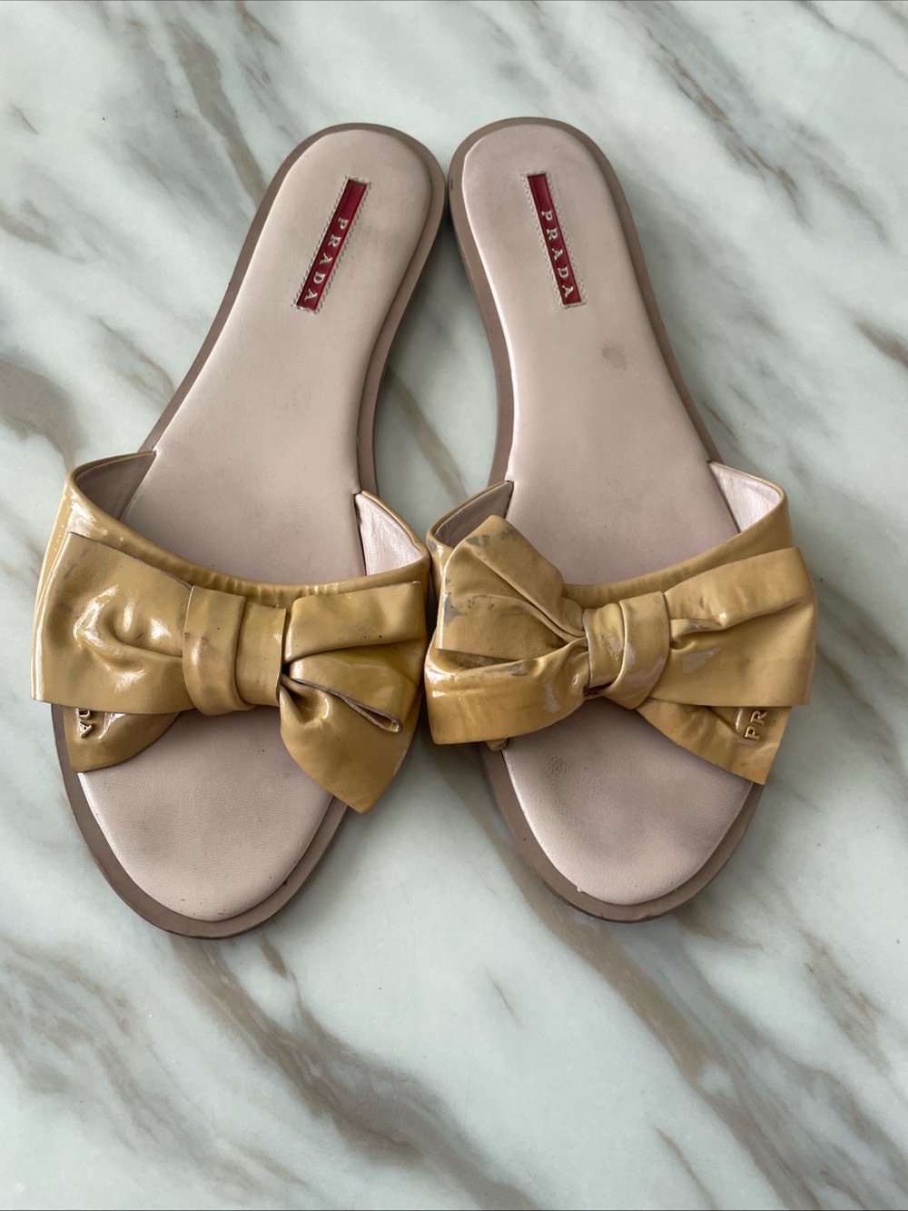 PRADA Vintage Brown Bow Leather Slides Size 40 1/2
